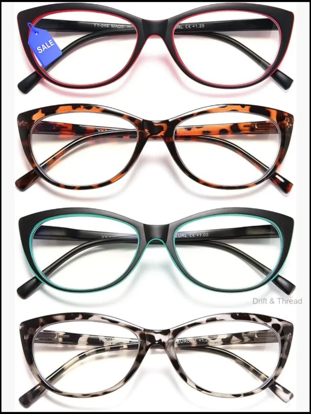 Cat Eye Blue Light Blocking Reading Glasses 4 Pack Spring Hinge 1.25